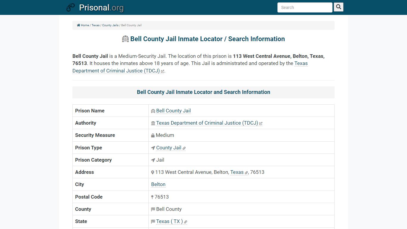 Bell County Jail-Inmate Locator/Search Info, Phone, Fax ...